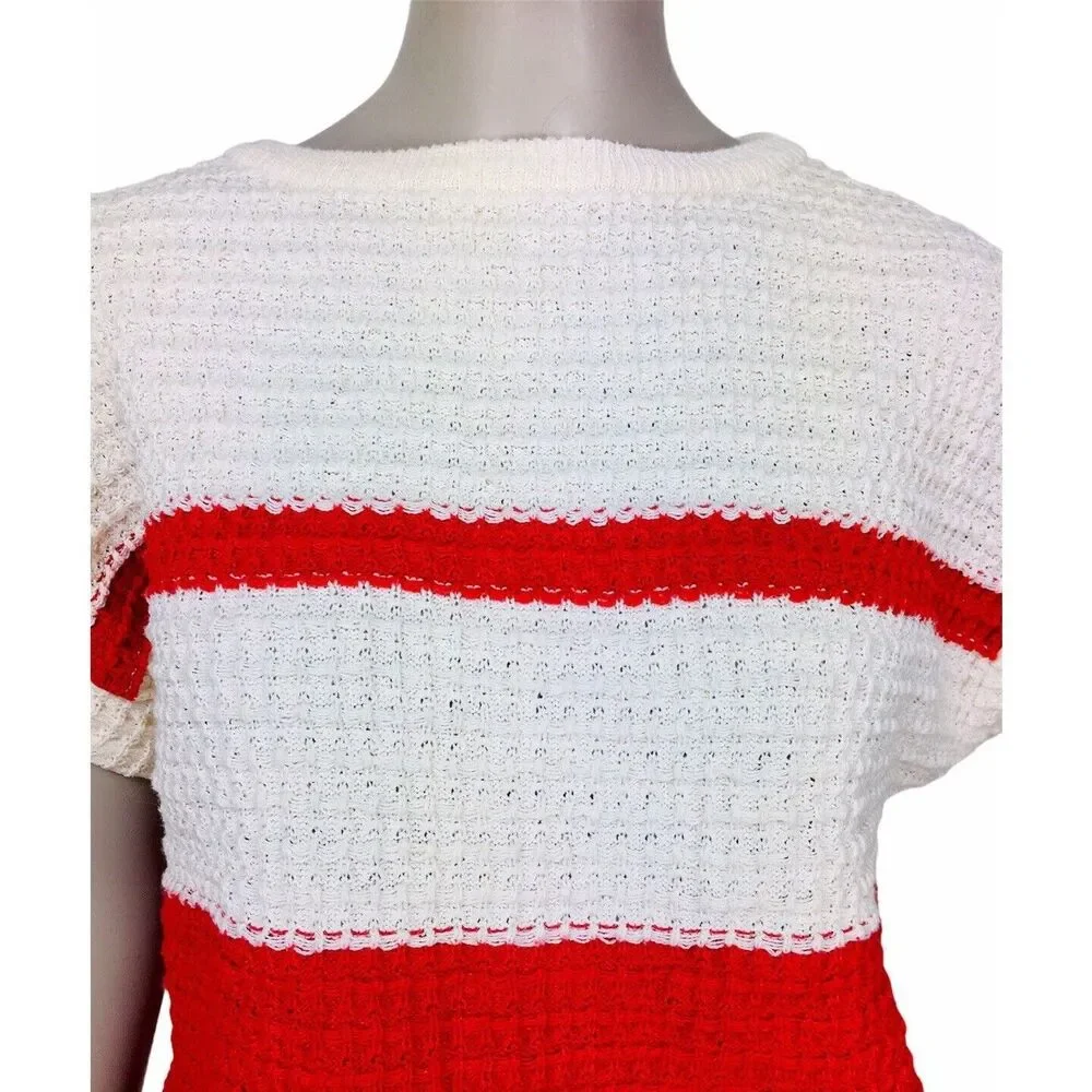 Vintage 80s Liz Sport Color Block Waffle Knit Short Sleeve Pullover Sweater Top - Picture 6 of 7